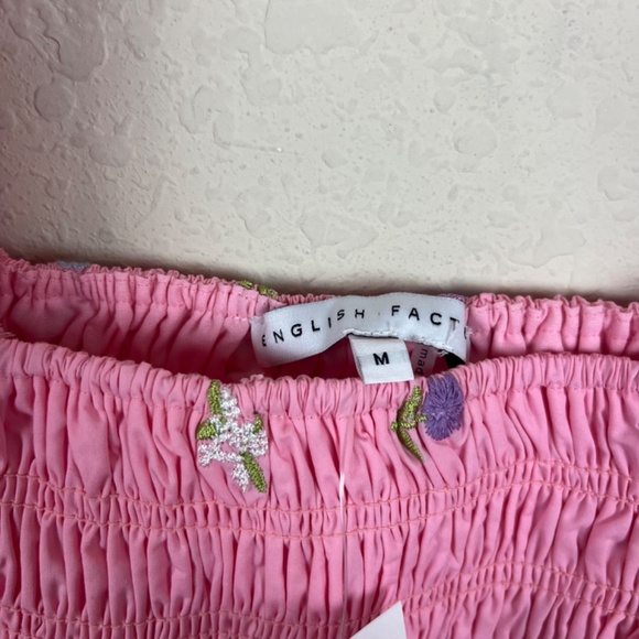 English Factory Smocked Ballon Sleeve Pink Mini Dress Size Medium - Picture 5 of 8